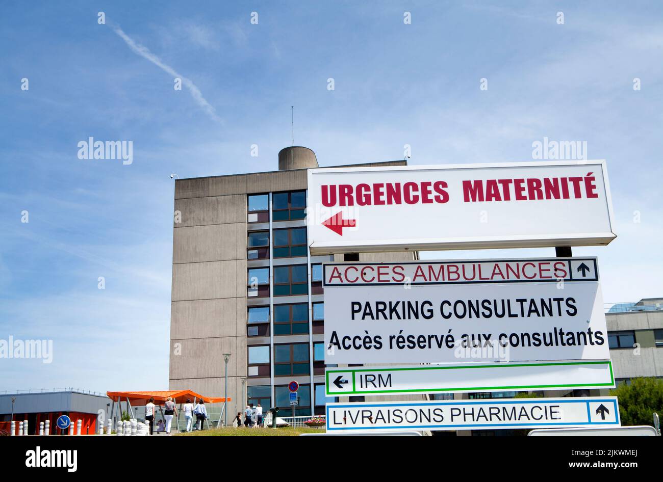 Maternity emergency sign in a Haute-Savoie hospital. Stock Photo