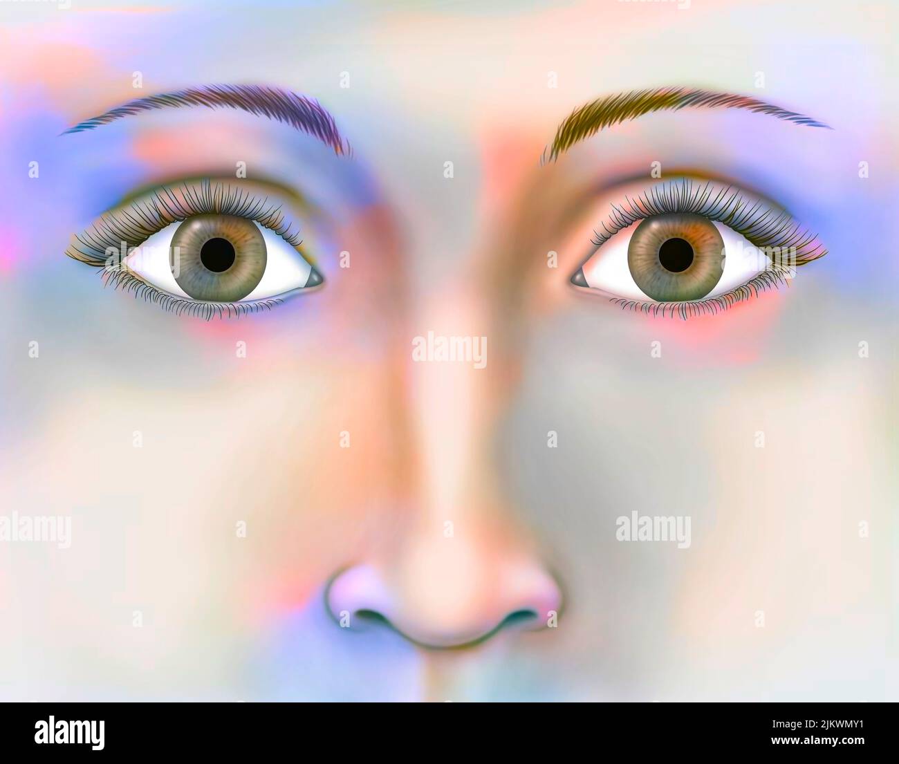 Woman's face seen from the front centered on the eyes. Stock Photo