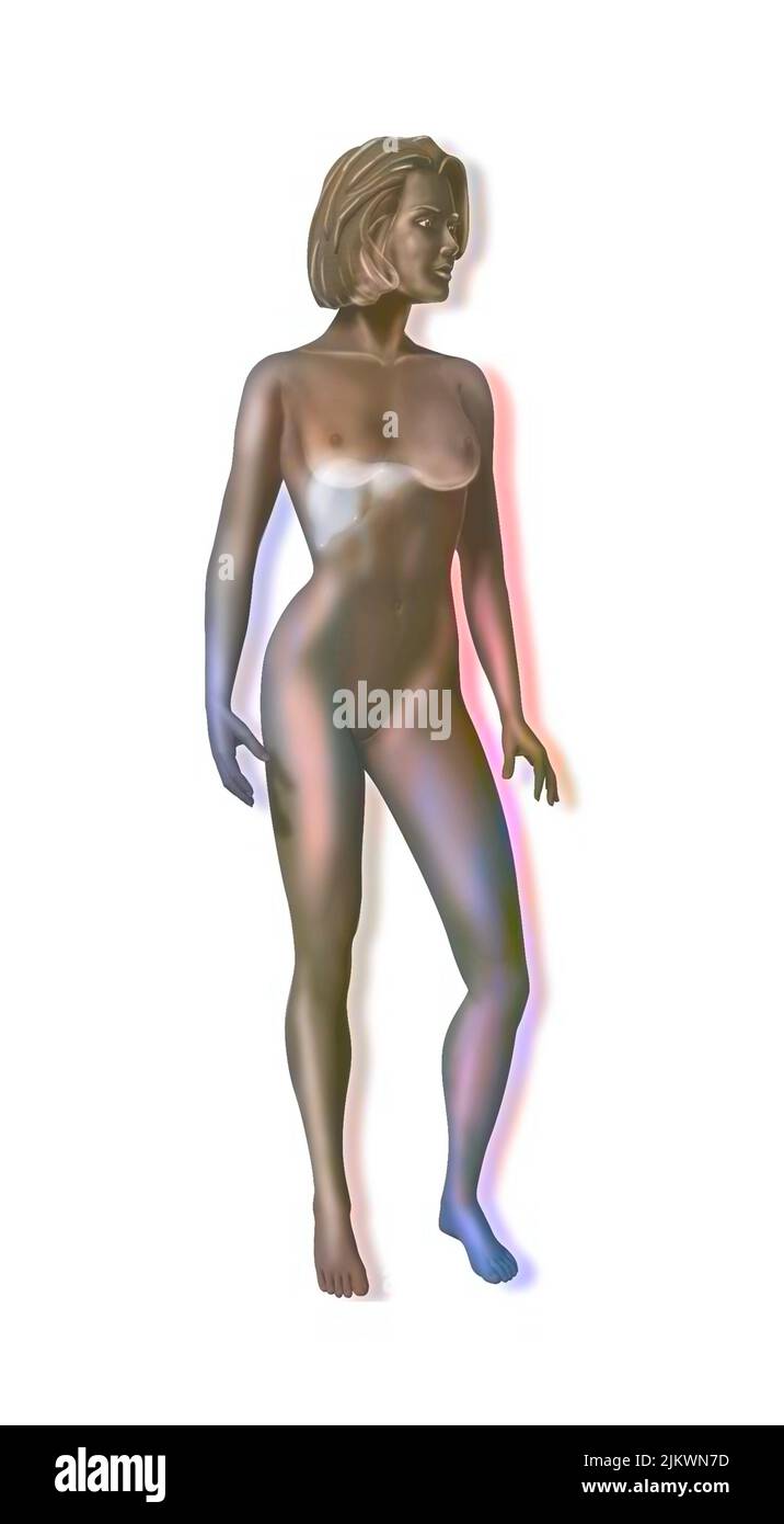 Location of the liver in a woman's silhouette. Stock Photo