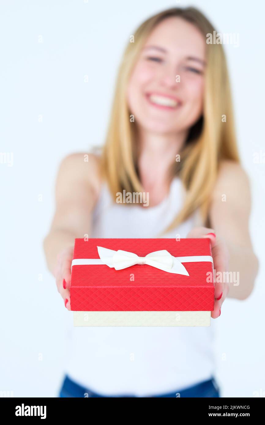 red gift box holiday present anniversary reward Stock Photo Alamy