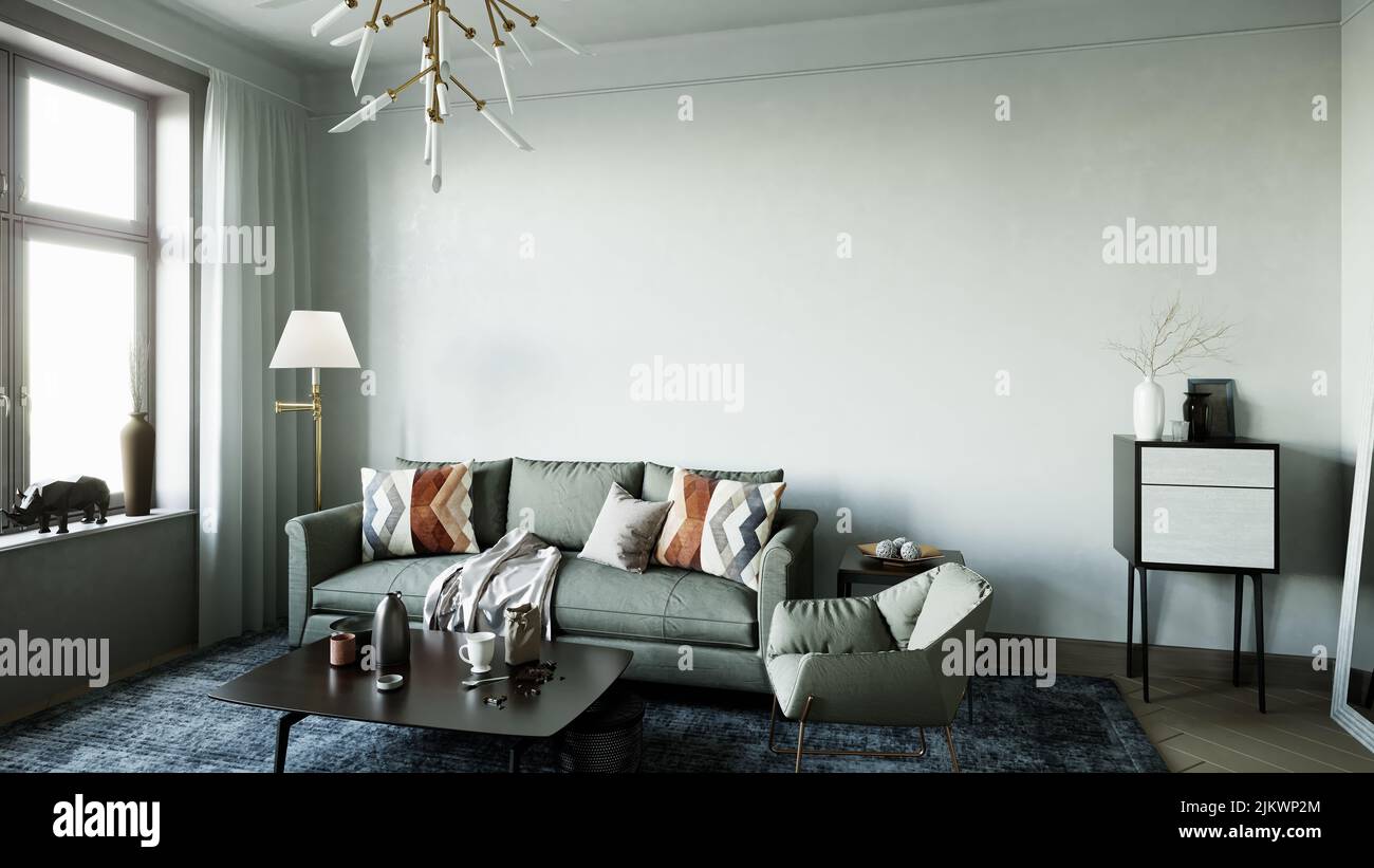 Home themed living room decoration with sofa Stock Photo