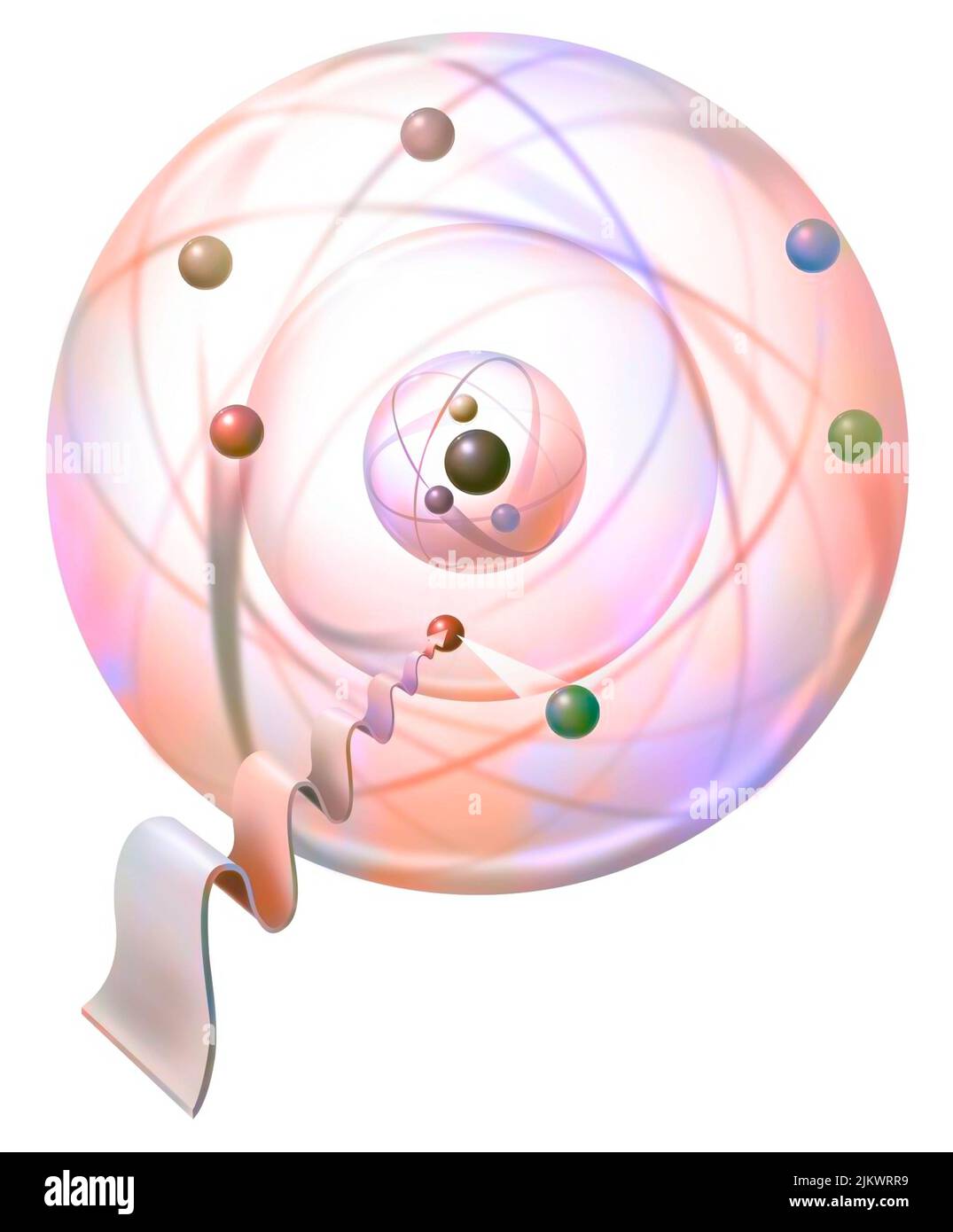Bohr's circular orbits: electrons orbit on them. Stock Photo