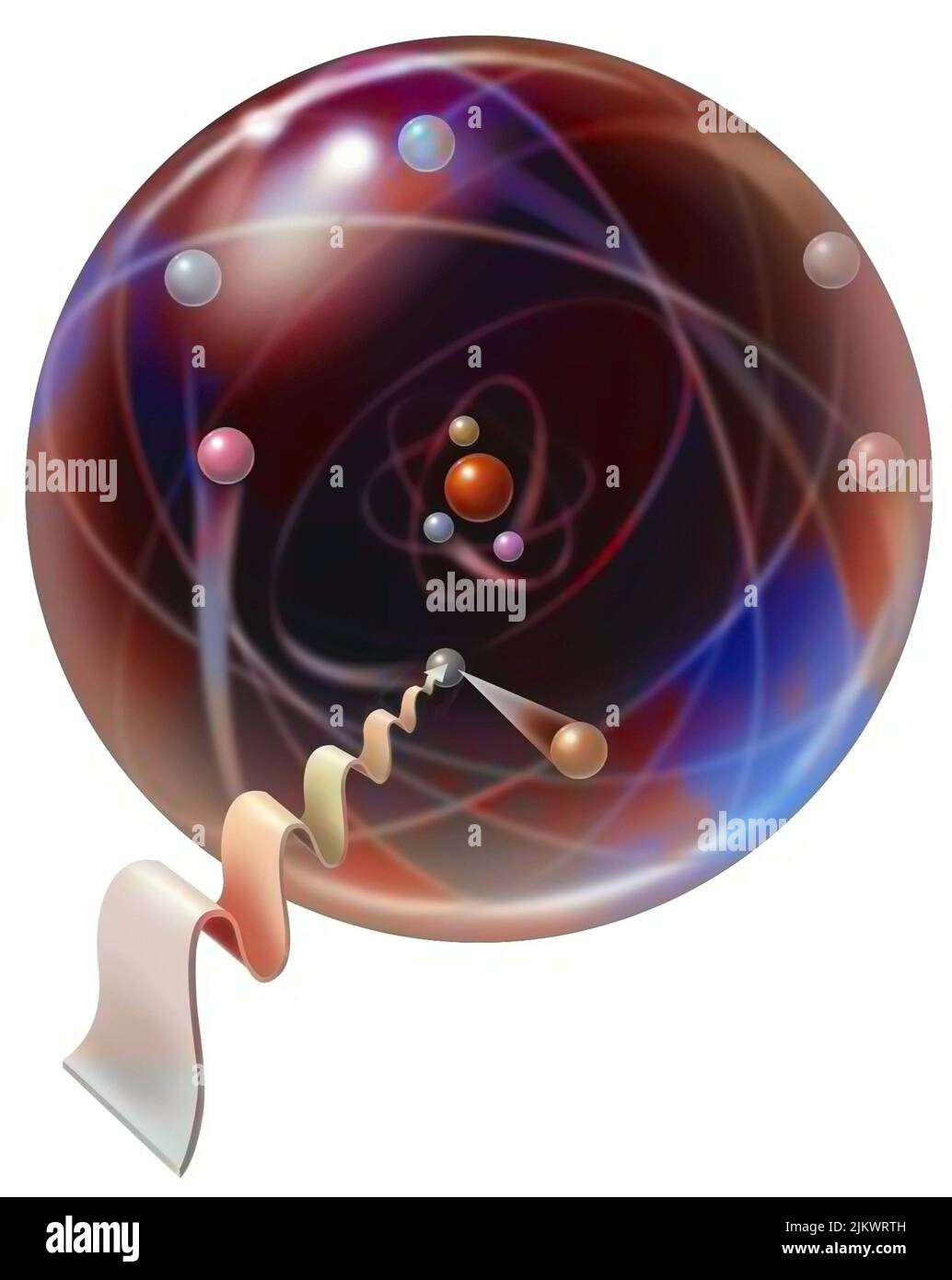 Bohr's circular orbits: electrons orbit on them. Stock Photo