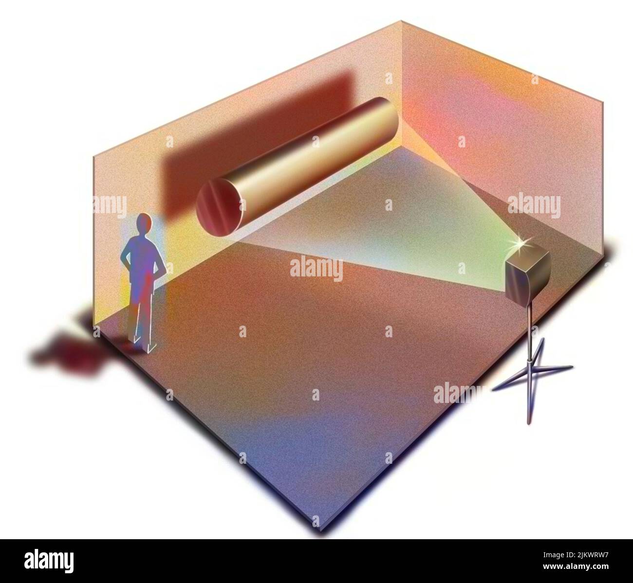 Projection of the light on a cylinder giving a rectangular shadow Stock ...