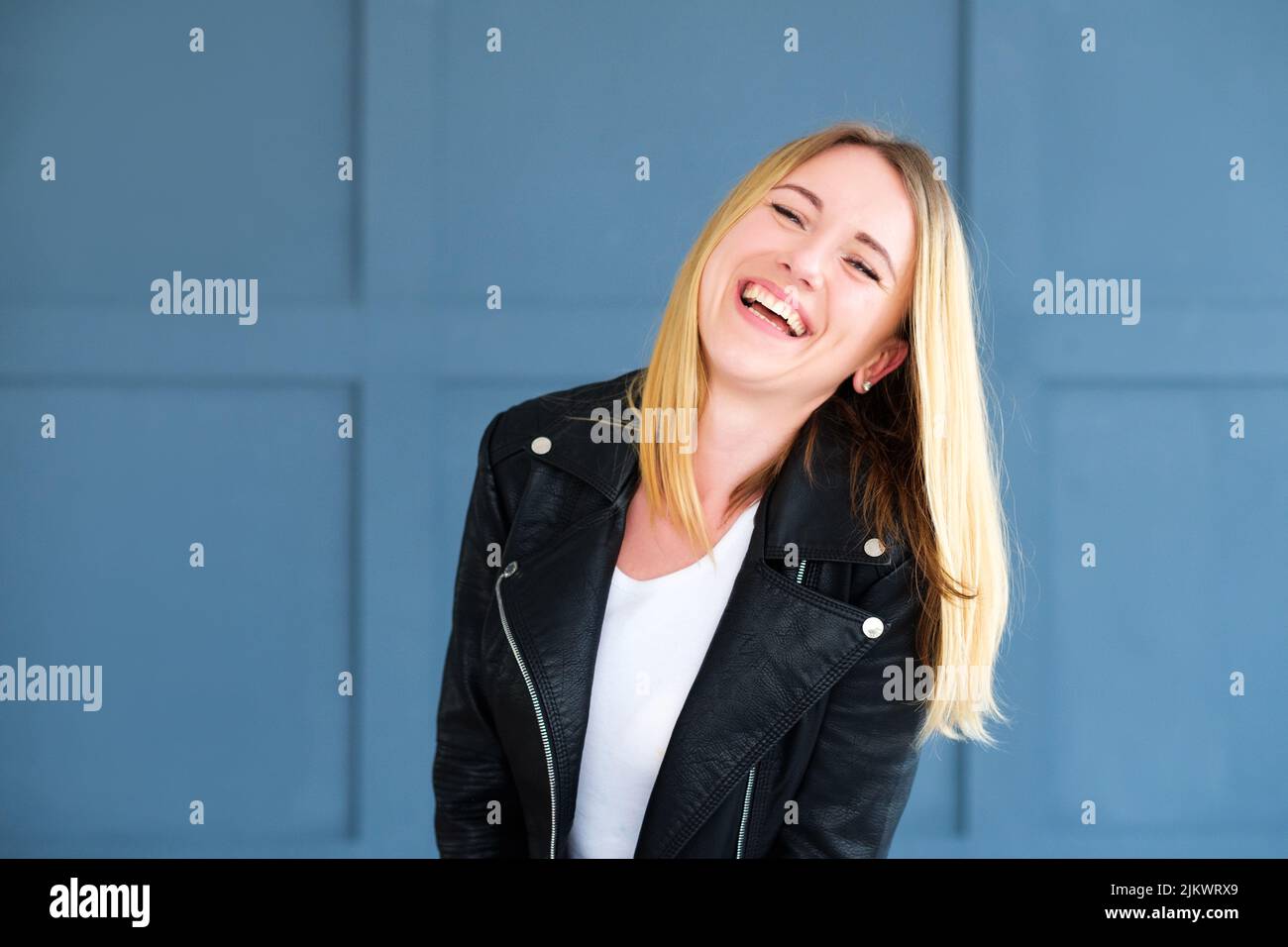 happy smiling joyful delighted woman emotional Stock Photo