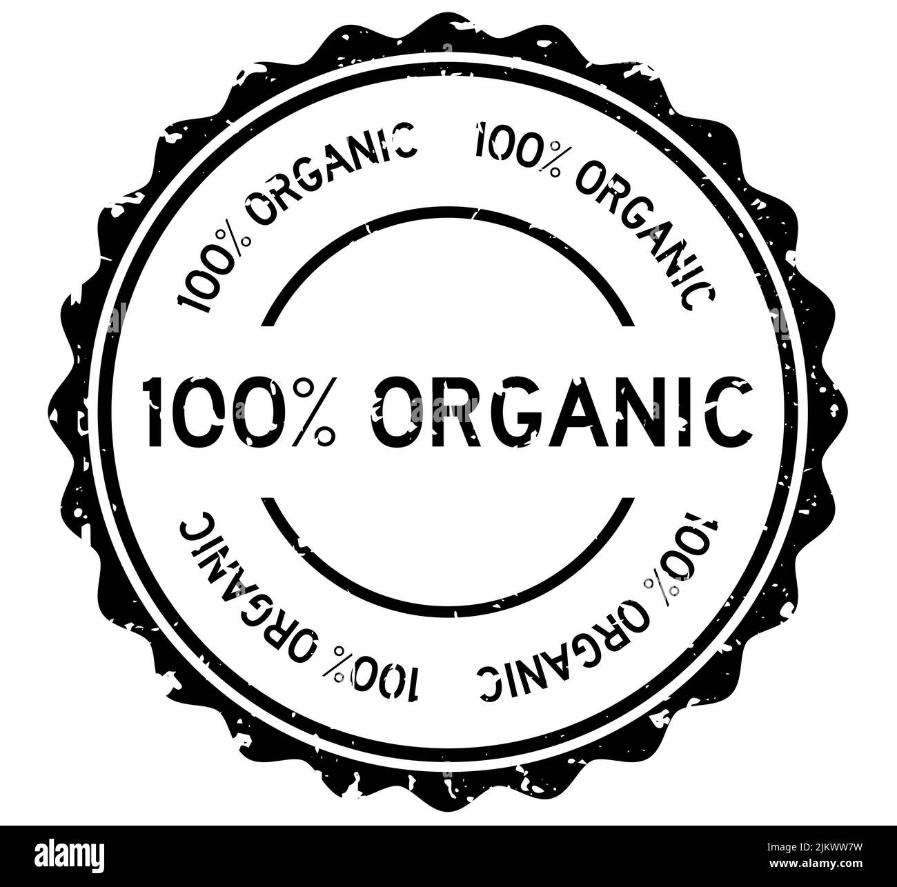 Grunge black 100 percent organic word round rubber seal stamp on white ...