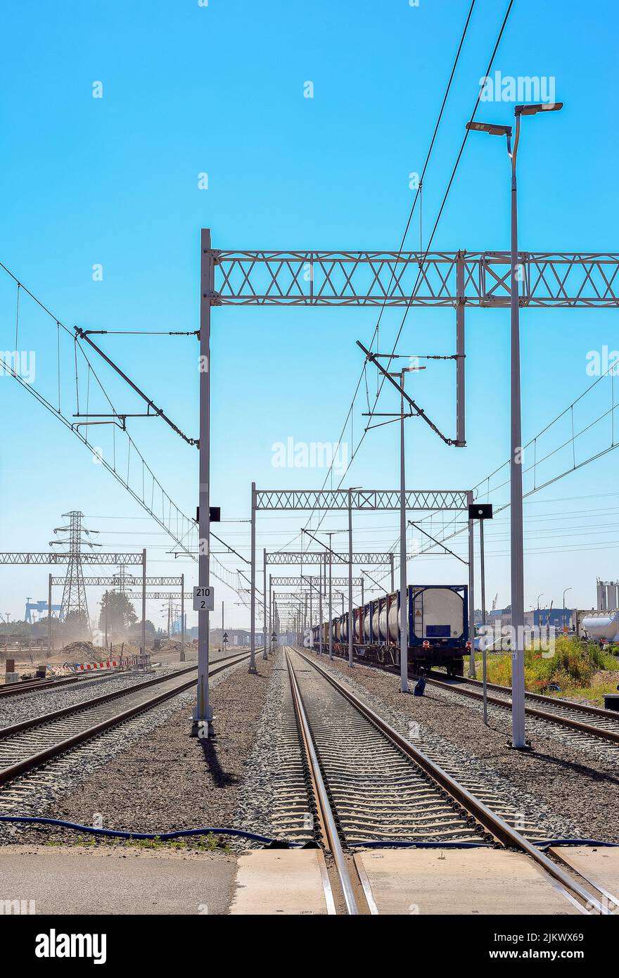 Freight train standing on a siding in Gdynia, Poland Stock Photo