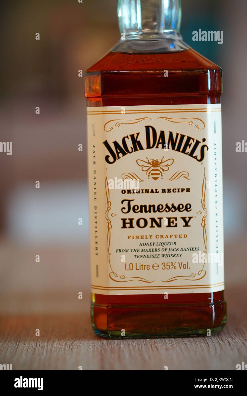 A Jack Daniels Tennessee Honey whiskey liquor bottle Stock Photo Alamy