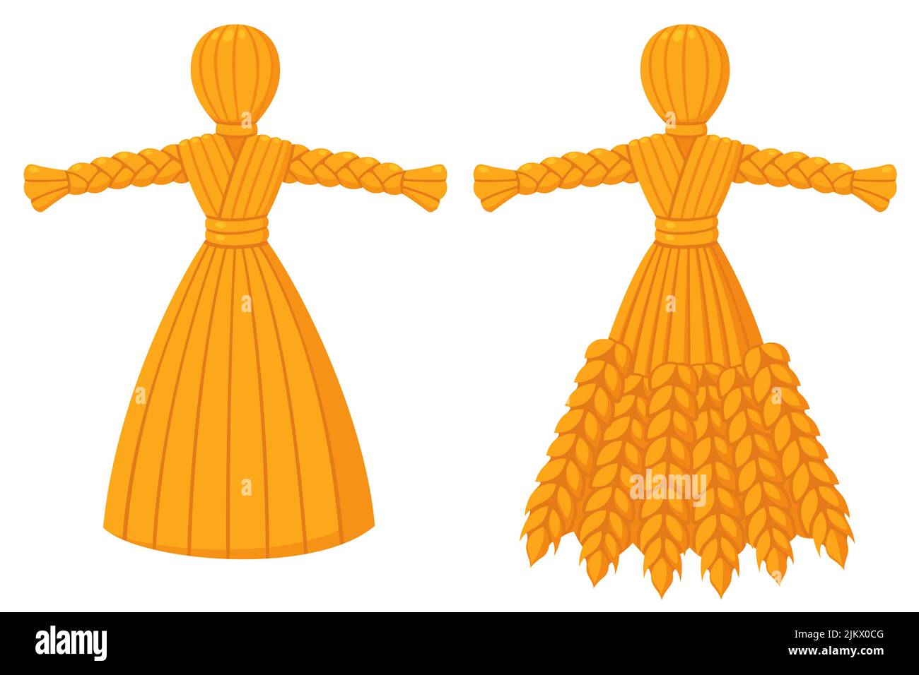 Straw doll made of wheat, traditional folk harvest festival craft. Cartoon drawing, vector clip art illustration. Stock Vector