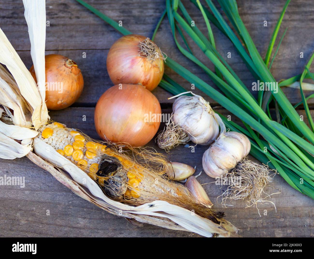 table with ingredients to cook the huitlacoche Stock Photo