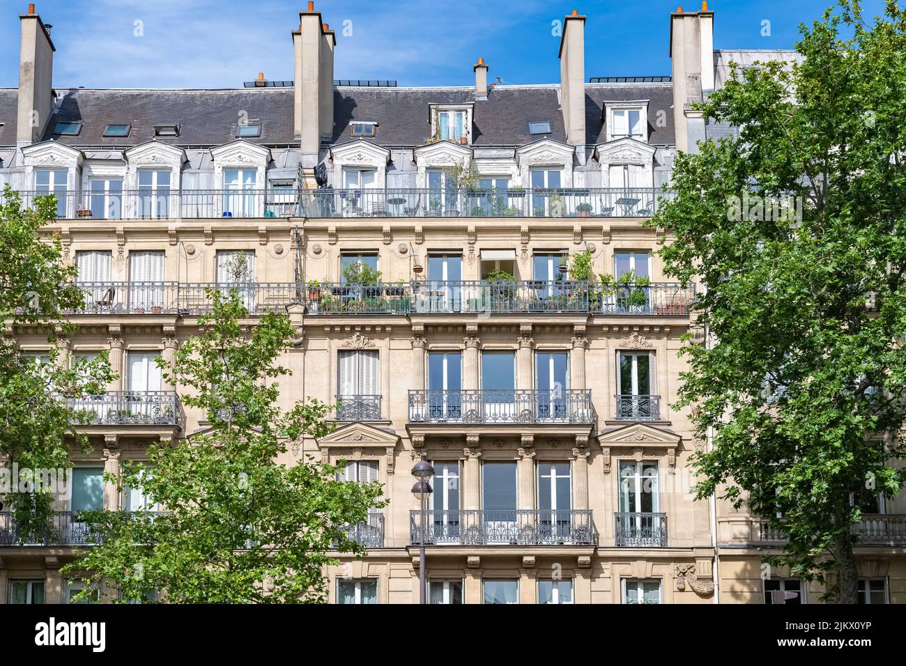 Paris, typical buildings in the 14th arrondissement, beautiful facade Stock Photo