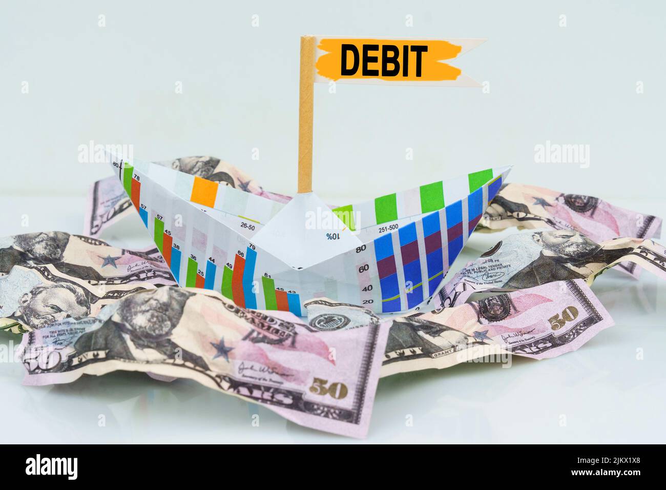 Business and finance concept. A paper boat from a business graph floats