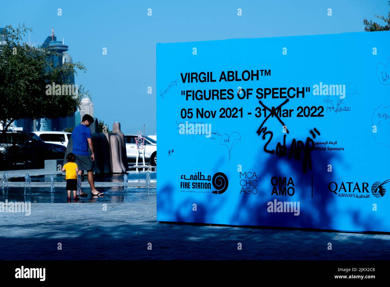 A Virgil Abloh "Figure of Speech" exhibition in Doha Fire Station Museum in Qatar Stock Photo
