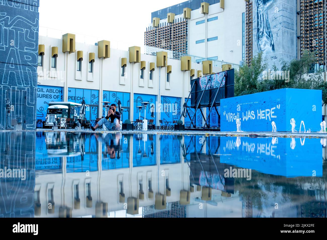 A Virgil Abloh "Figure of Speech" exhibition in Doha Fire Station Museum in Qatar Stock Photo