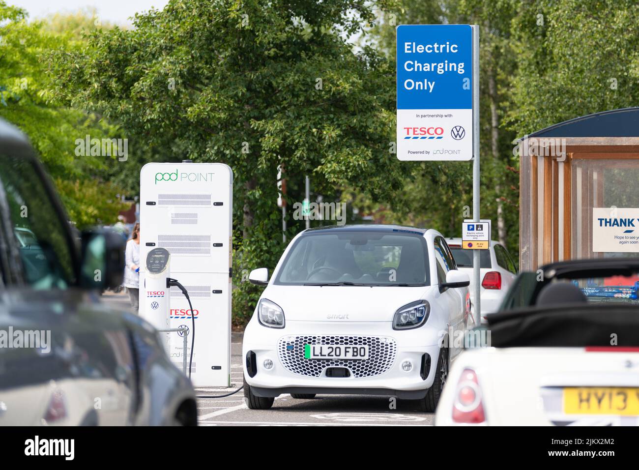 Tesco EV (electric vehicle) charging point UK Stock Photo Alamy