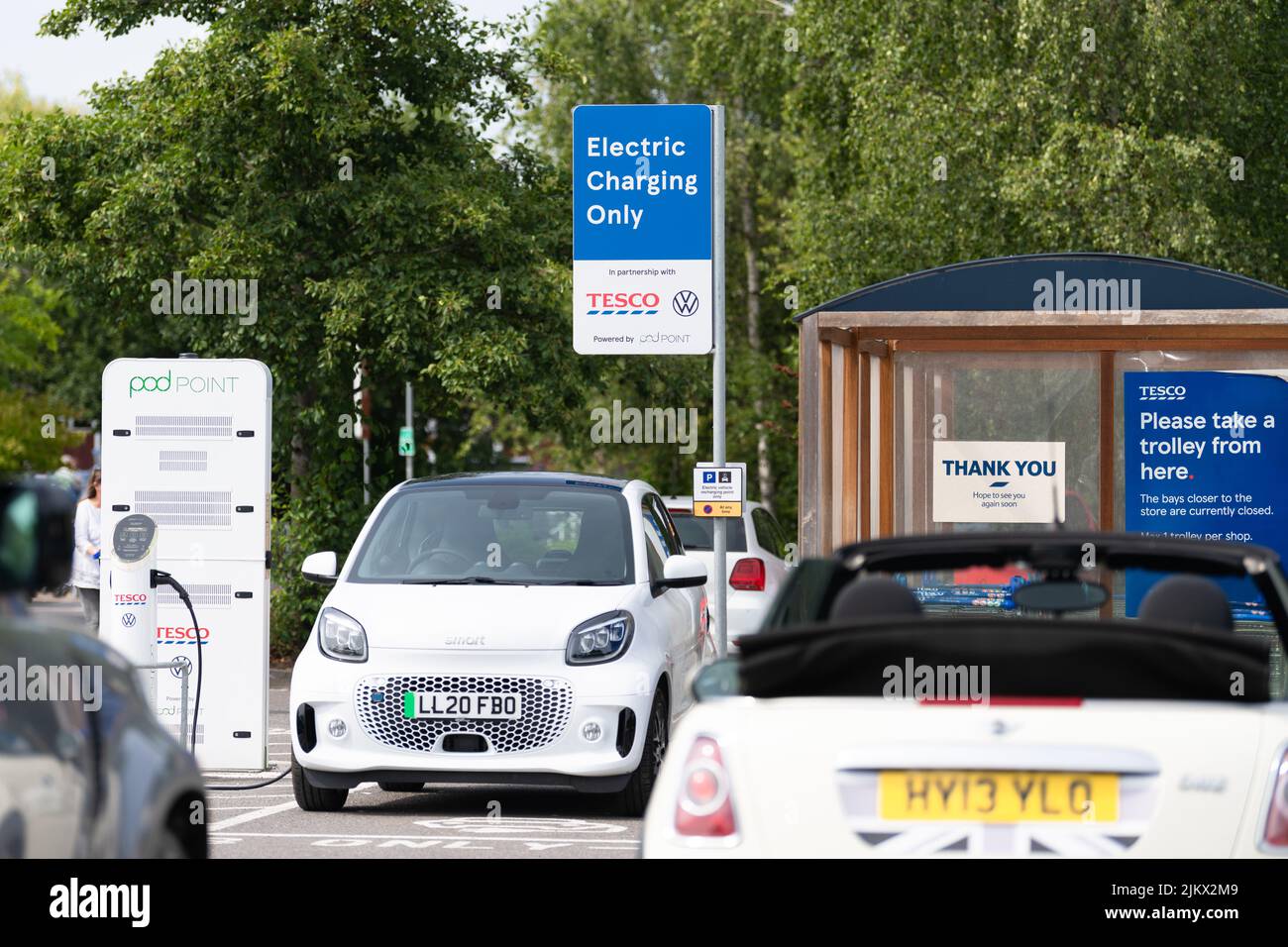 Tesco EV (electric vehicle) charging point UK Stock Photo Alamy
