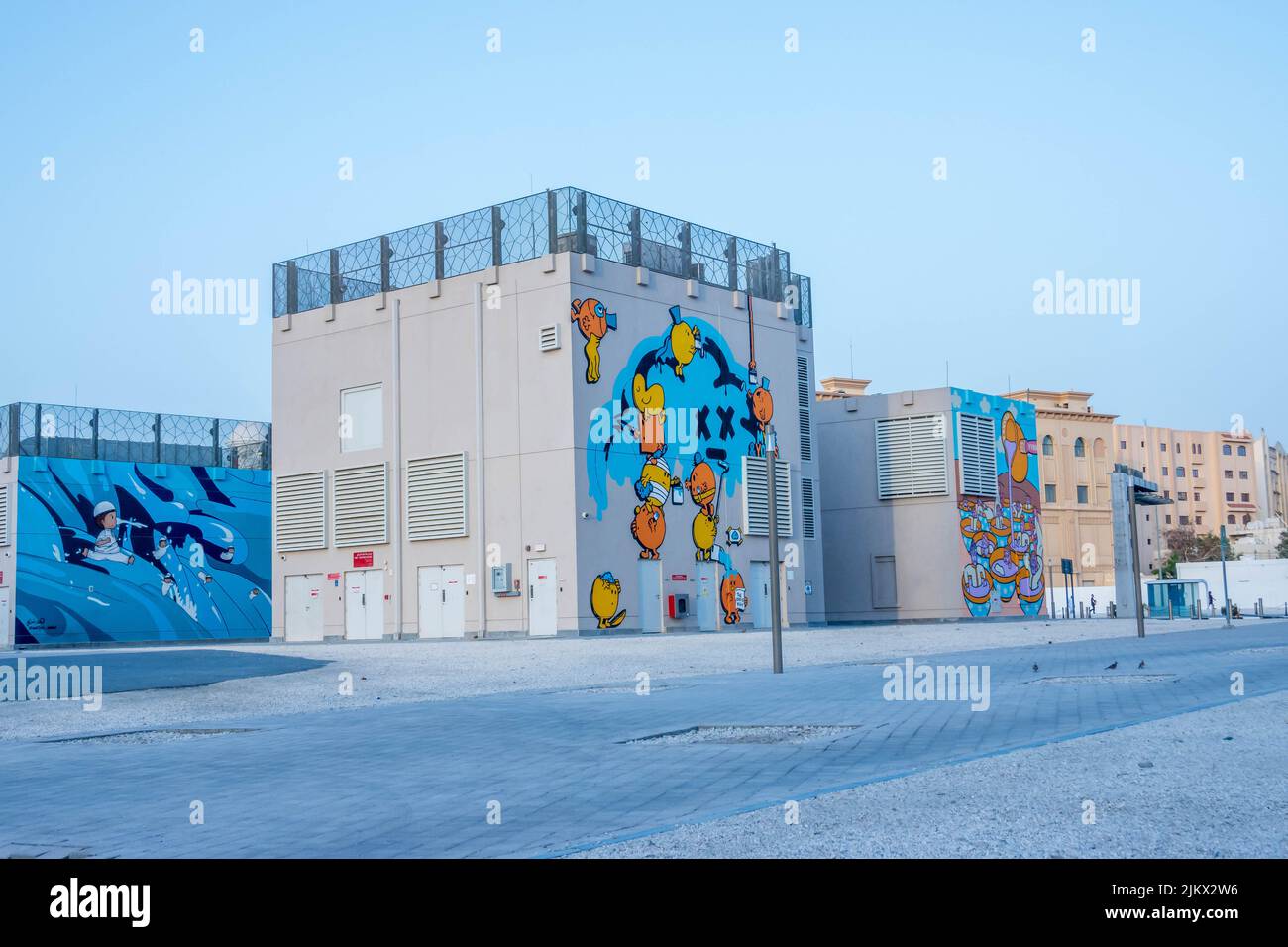 A scenic view of street arts on Al Sadd Metro station in Doha, Qatar Stock Photo