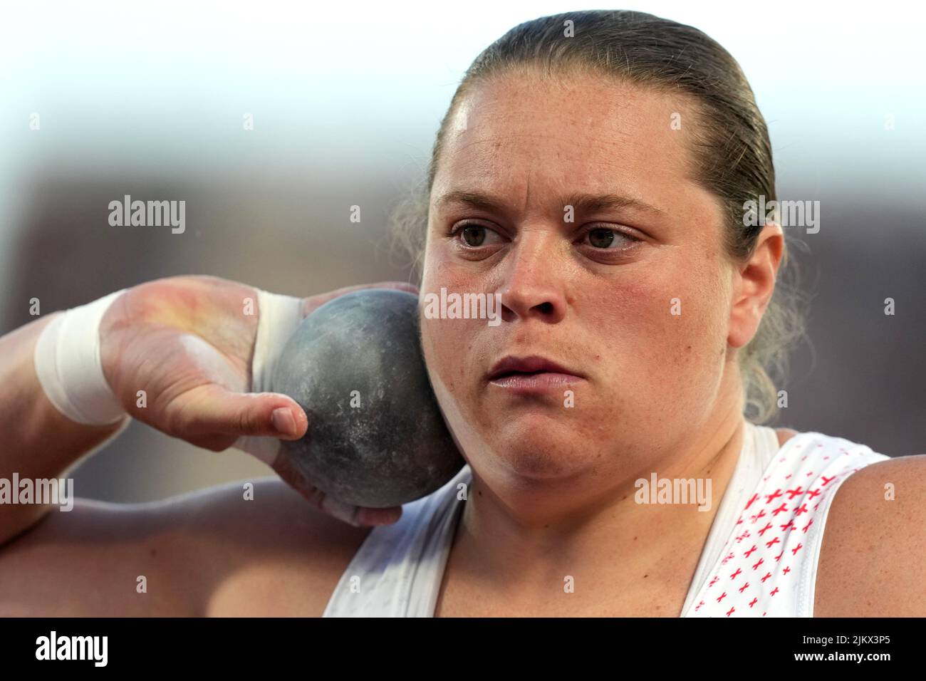 England’s Sophie McKinna in action during the Women’s Shot Put Final at Alexander Stadium on