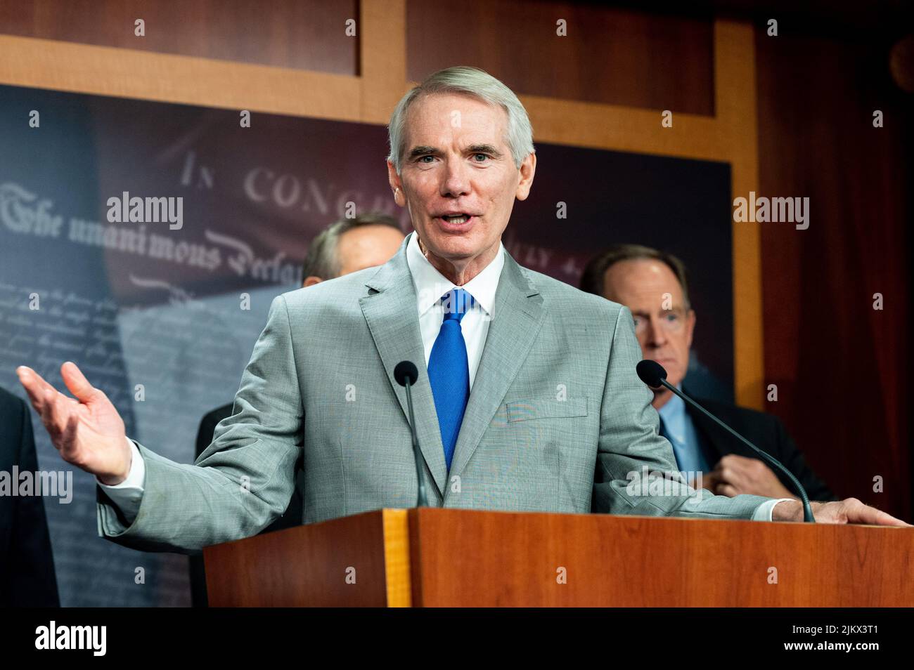 U.S. Senator Rob Portman (R-OH) speaking at a press conference organized by Senate Republicans to discuss Democratic tax and spending policies. (Photo by Michael Brochstein/Sipa USA) Stock Photo