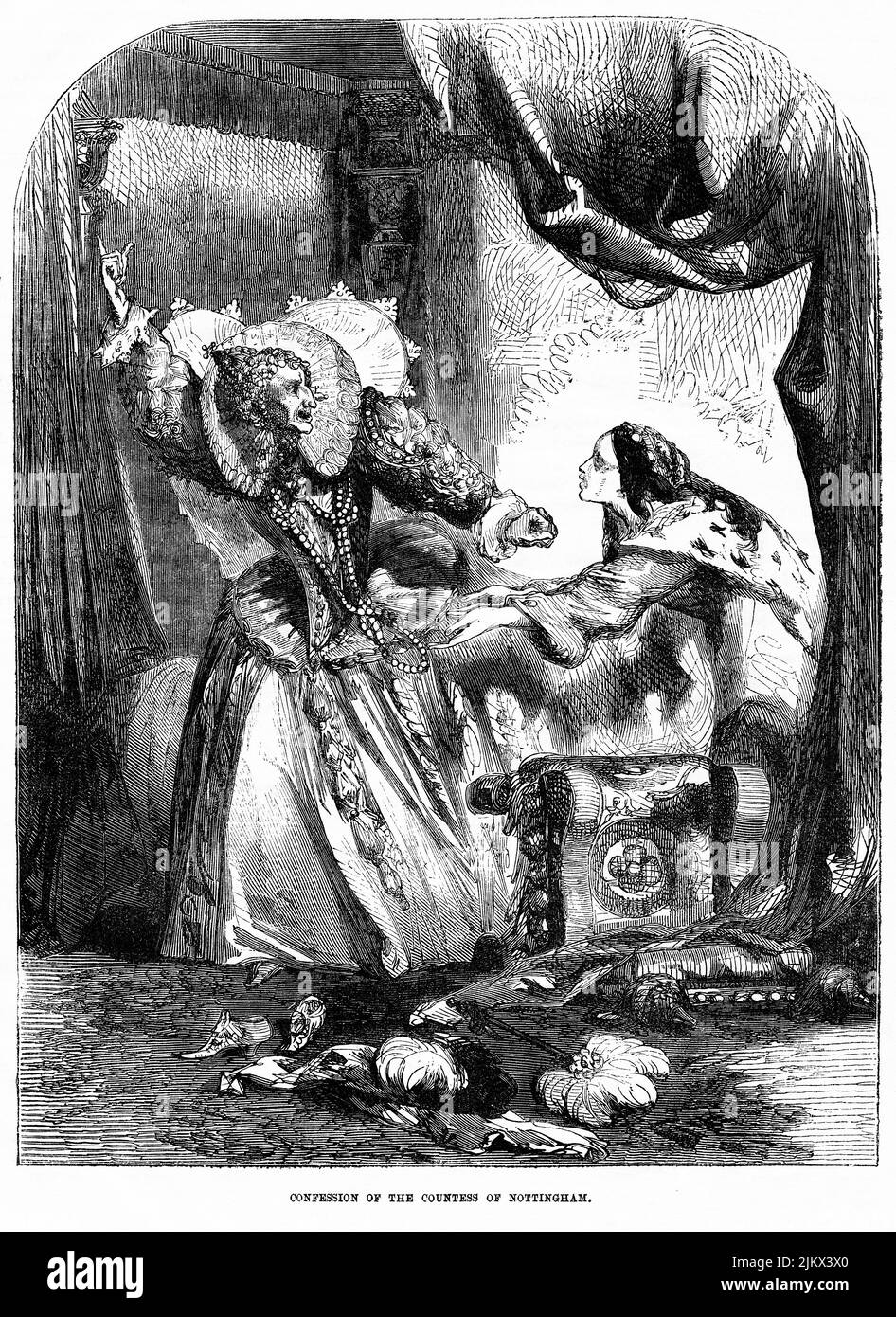 Confession of the Countess of Nottingham, Illustration from the Book, 'John Cassel’s Illustrated History of England, Volume II', text by William Howitt, Cassell, Petter, and Galpin, London, 1858 Stock Photo