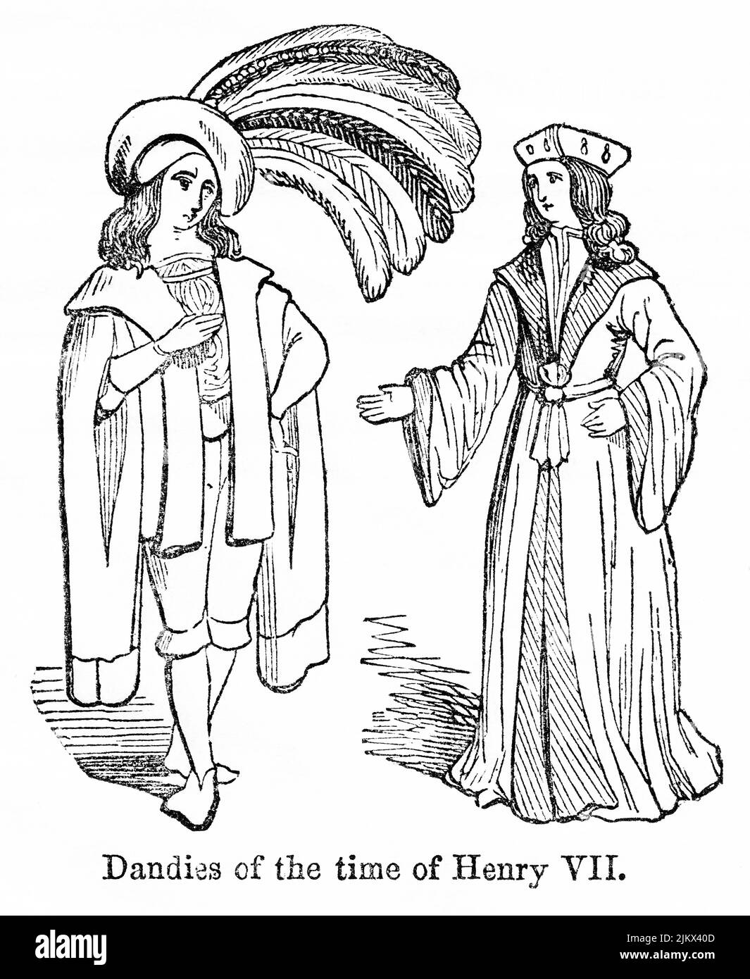 Dandies of the time of Henry VII, Illustration from the Book, 'John Cassel’s Illustrated History of England, Volume II', text by William Howitt, Cassell, Petter, and Galpin, London, 1858 Stock Photo