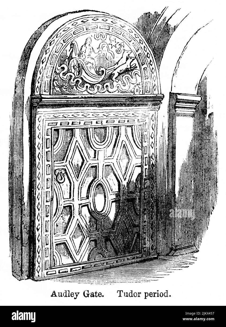 Audley Gate, Tudor Period, Illustration from the Book, 'John Cassel’s Illustrated History of England, Volume II', text by William Howitt, Cassell, Petter, and Galpin, London, 1858 Stock Photo