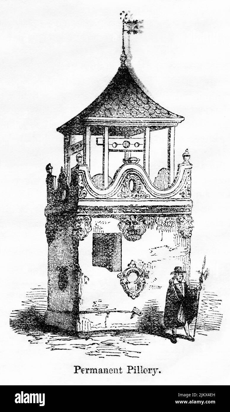 Permanent Pillory, Illustration from the Book, 'John Cassel’s Illustrated History of England, Volume II', text by William Howitt, Cassell, Petter, and Galpin, London, 1858 Stock Photo
