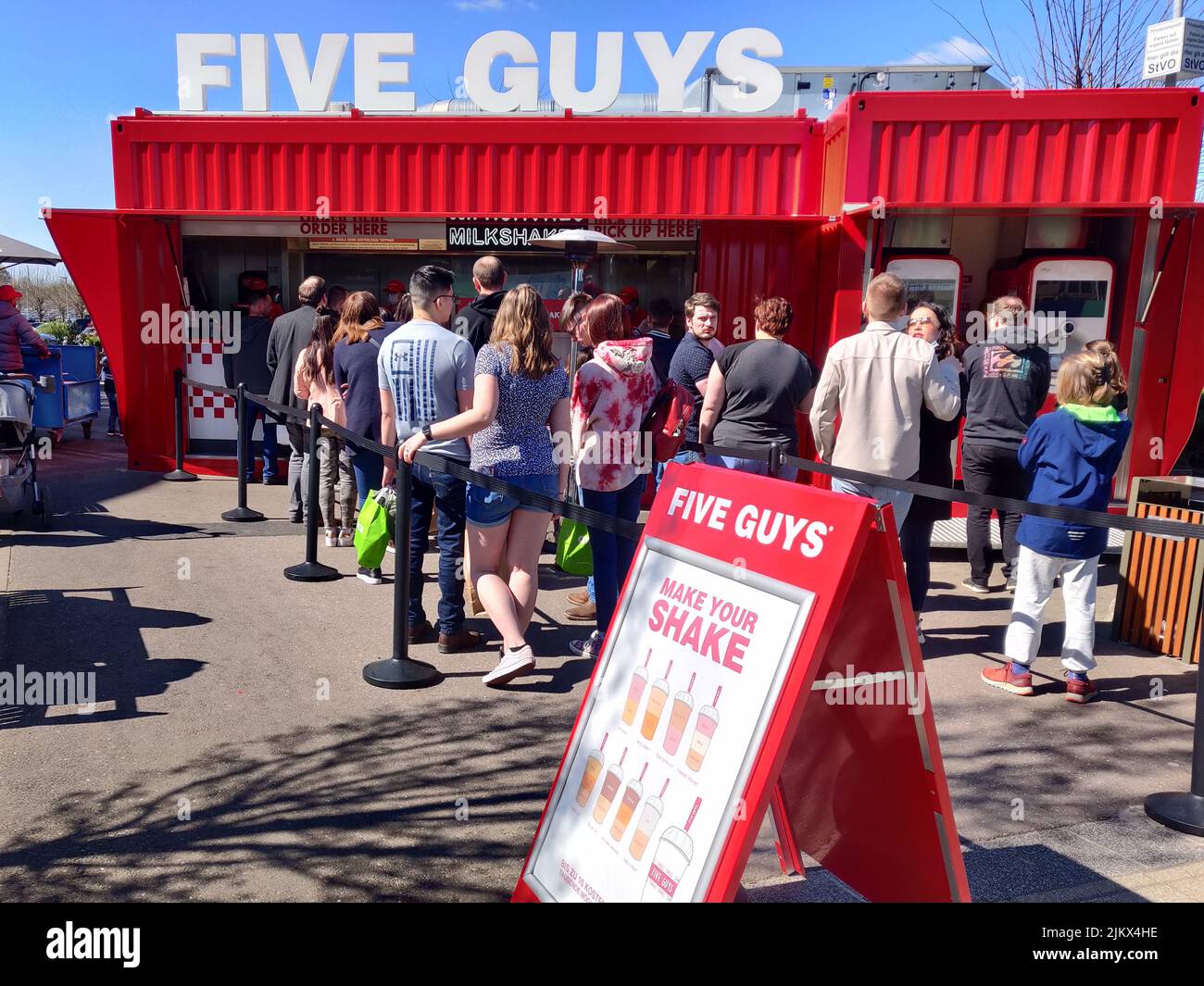 A Five Guys pop up restaurant at an outlet shopping center in Germany