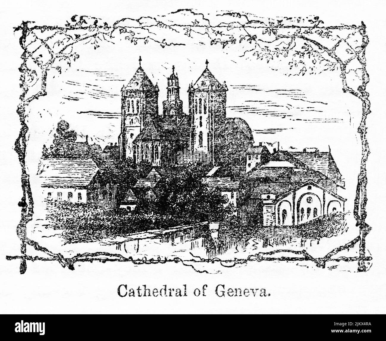 Cathedral of Geneva, Illustration from the Book, 'John Cassel’s Illustrated History of England, Volume II', text by William Howitt, Cassell, Petter, and Galpin, London, 1858 Stock Photo