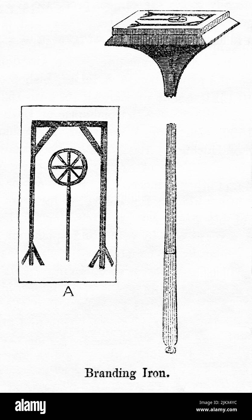 Branding Iron, Illustration from the Book, 'John Cassel’s Illustrated History of England, Volume II', text by William Howitt, Cassell, Petter, and Galpin, London, 1858 Stock Photo
