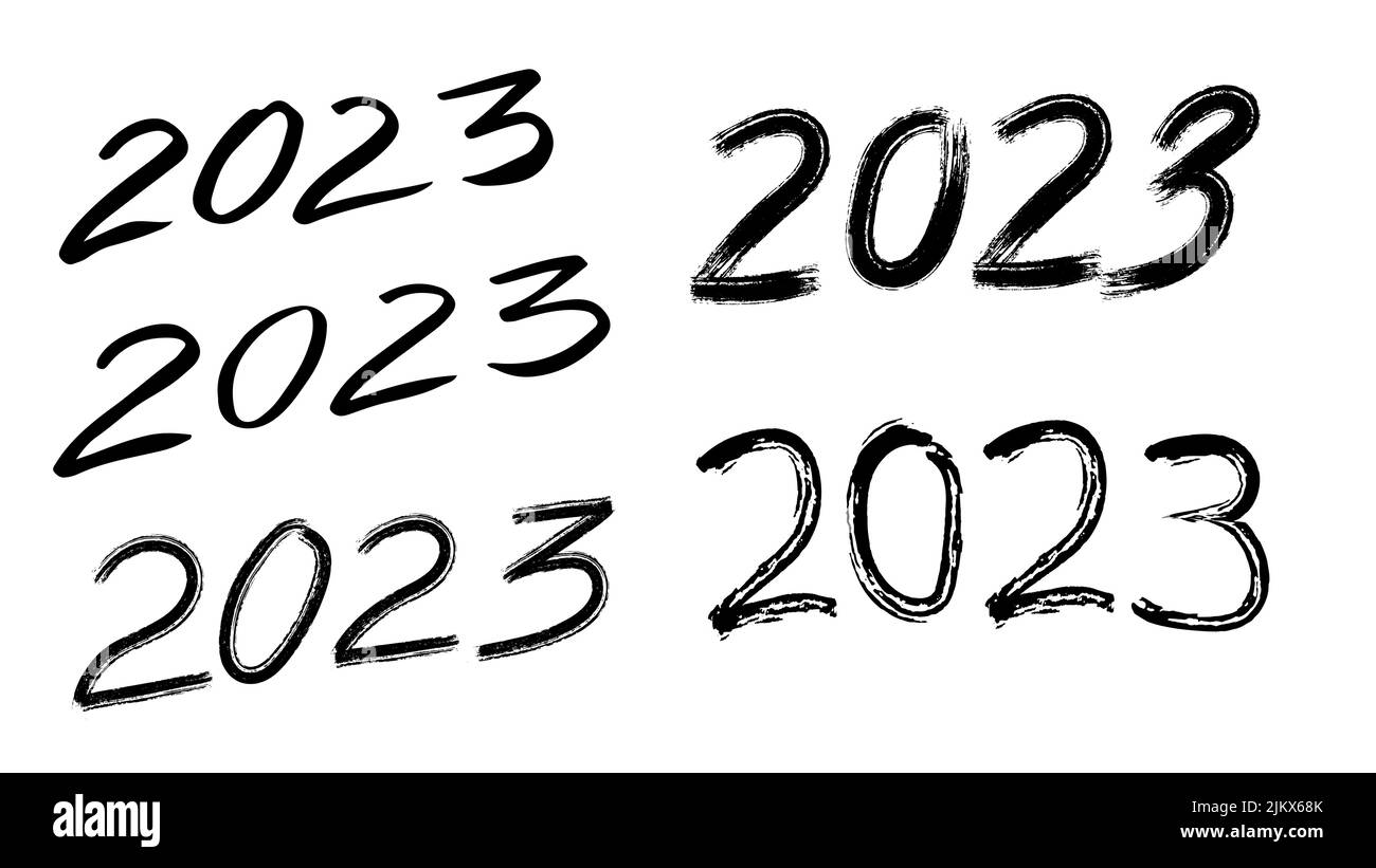 Set Of Hand Drawn Sketches Of 2023 Logo Brush Stroke Numbers 2023 For New Year Template For Postcards Prints Invitations Labels Vector 2JKX68K 