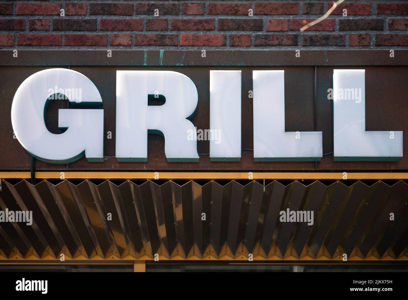 A closeup of a sign Grill of one of the restaurants in Toyen, Oslo, Norway Stock Photo Alamy