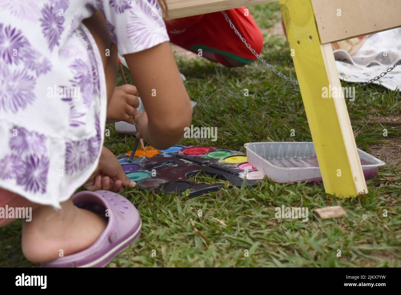 artistic activity in nature with children Stock Photo