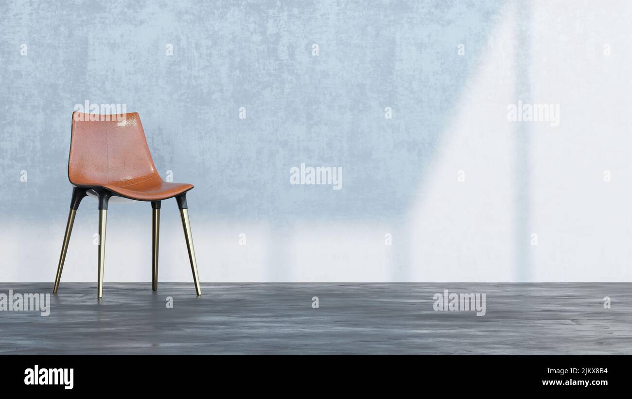 A modern dining chair in front of the wall Stock Photo