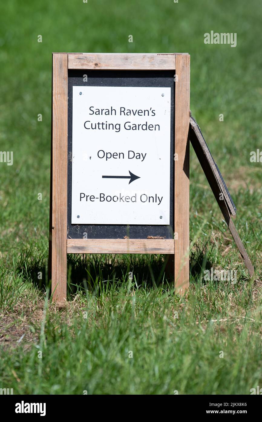 Perch Hill Farm - Sarah Raven's Cutting Garden Open Day sign - Robertsbridge, East Sussex, England, UK Stock Photo