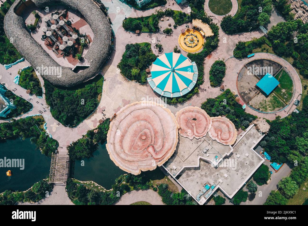 An aerial view of a park on a sunny day Stock Photo