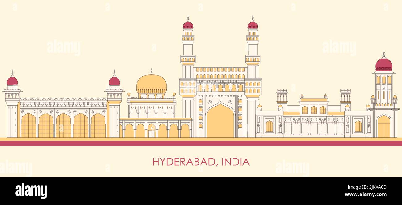 Cartoon Skyline panorama of city of Hyderabad, India - vector illustration Stock Vector