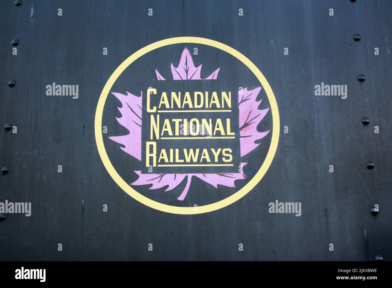 The Canadian National Railways logo on railroad car. Langley, British Columbia, Canada Stock Photo