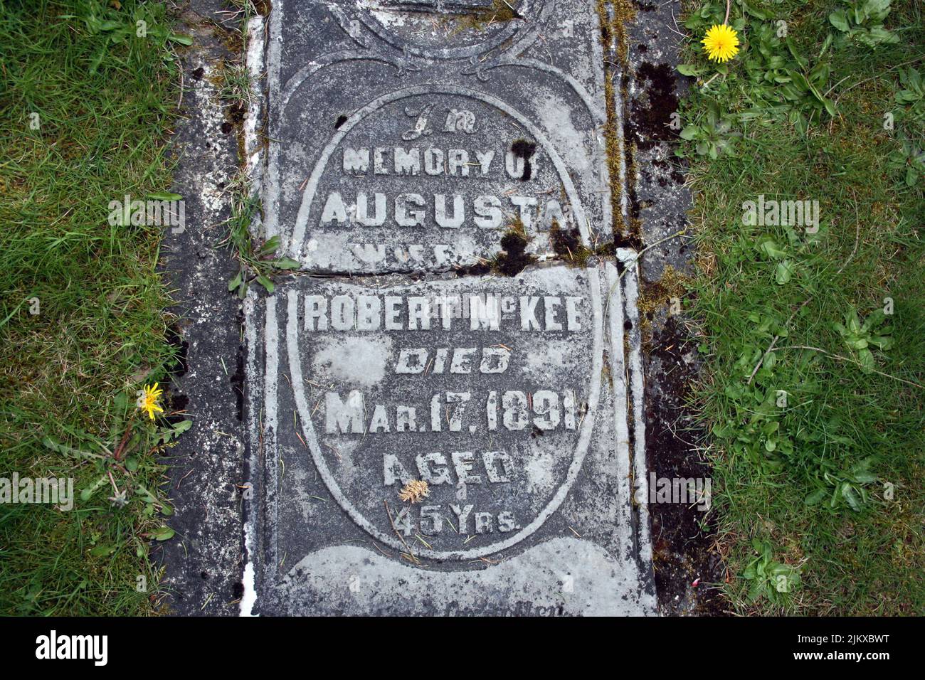 An Old tombstone in cemetery for memory of Robert McKee in Langley, British Columbia, Canada Stock Photo
