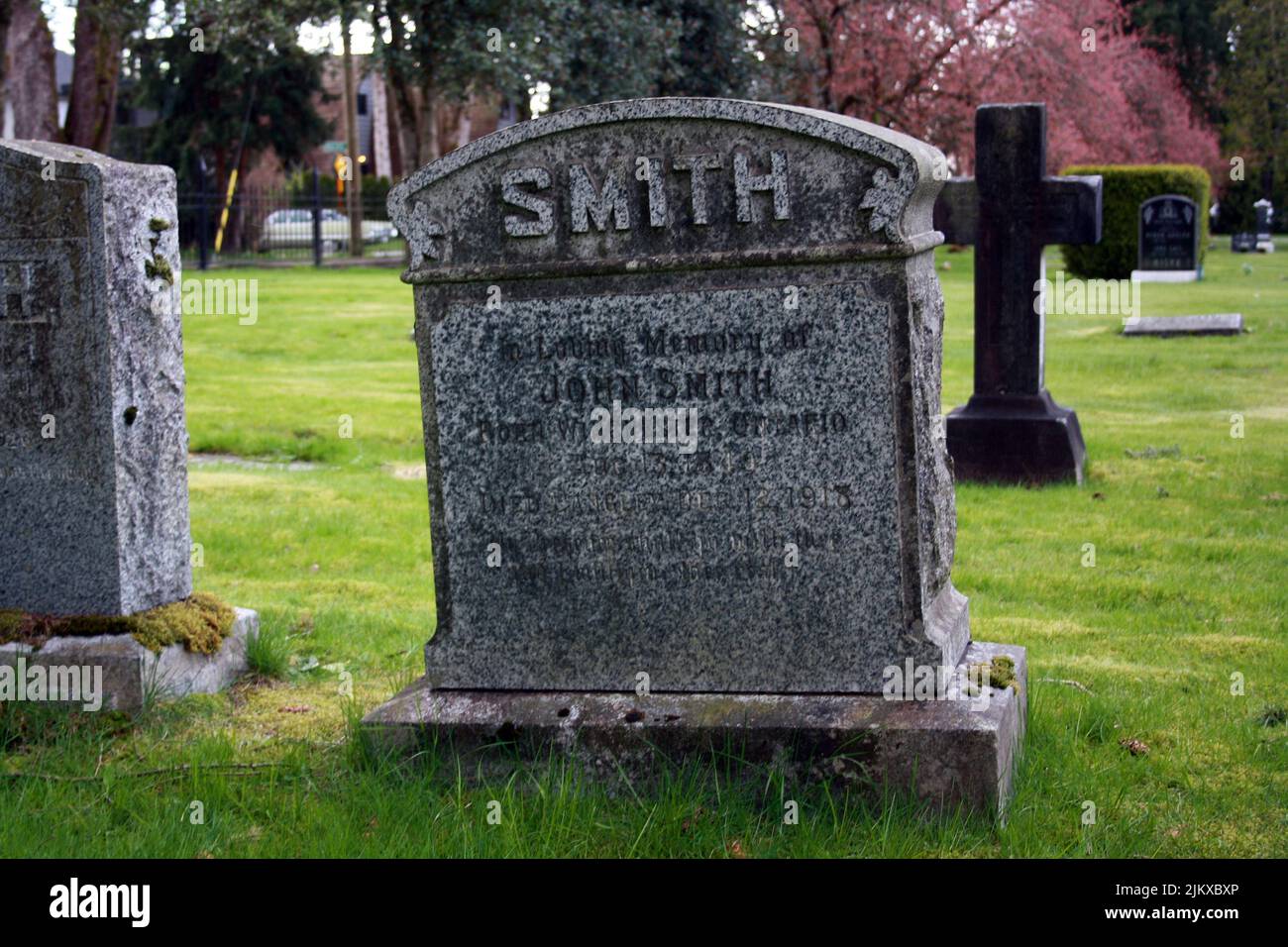 The Old tombstone of Smith in Langley cemetery, British Columbia, Cana