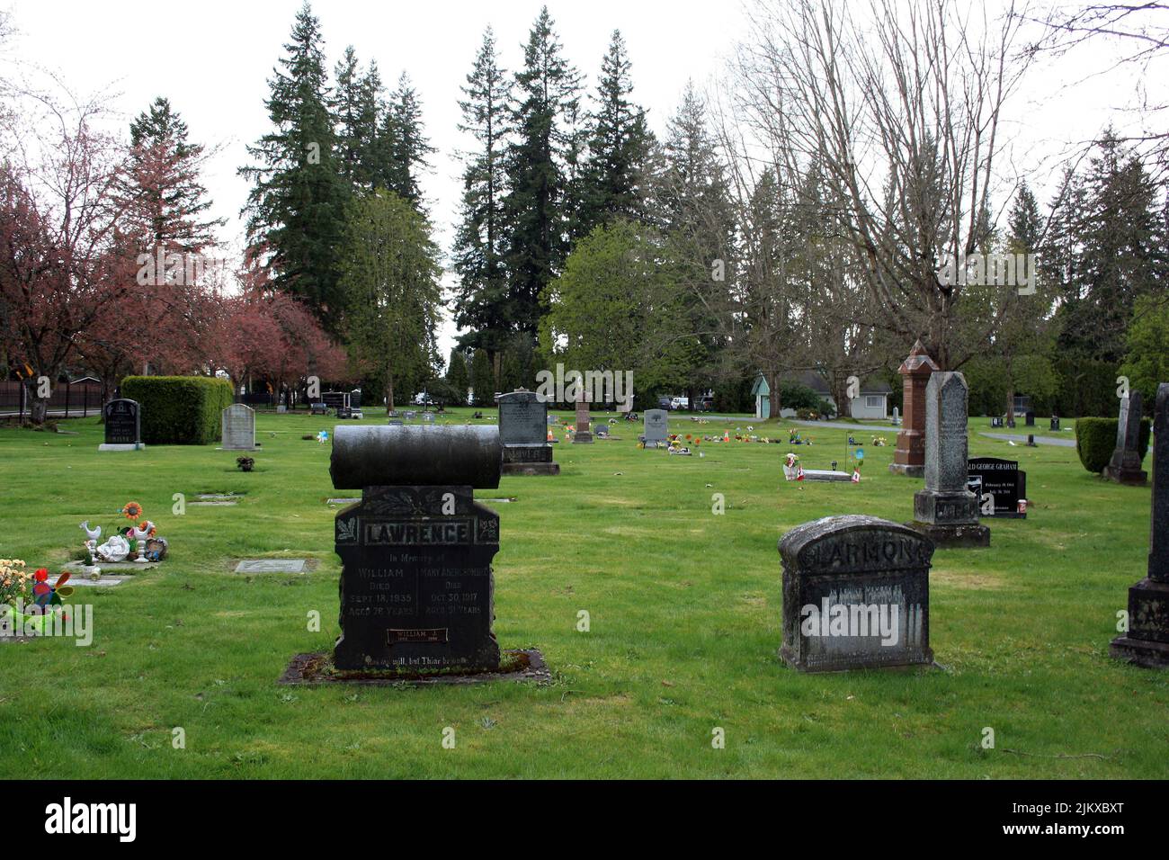The Old tombstones and cemeteries in the graveyard in Langley cemetery, British Columbia, Canada Stock Photo