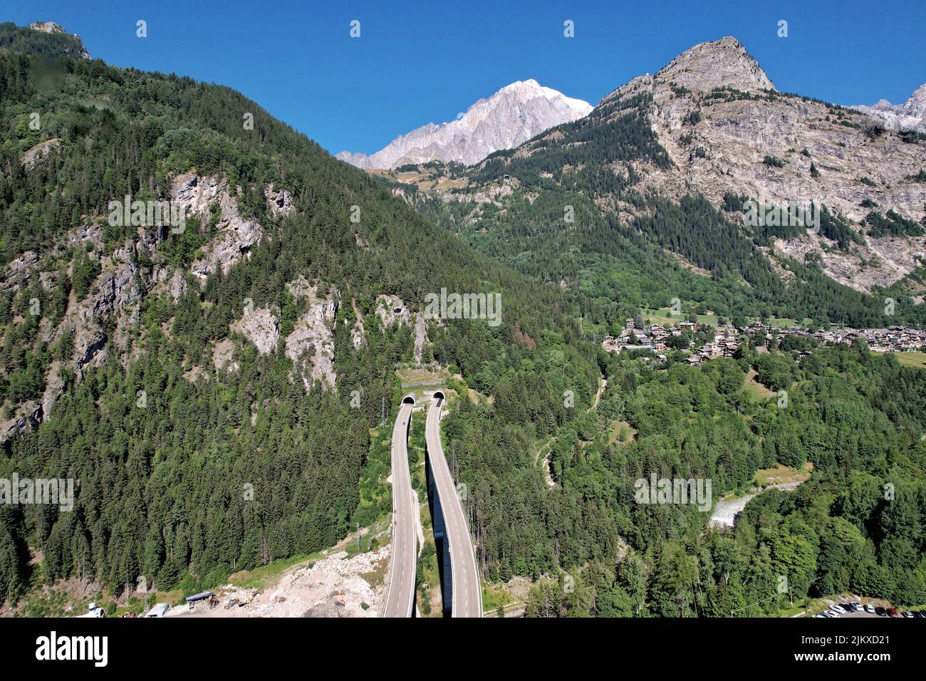 A5 freeway from Aosta to Mont Blanc. Italy. Stock Photo