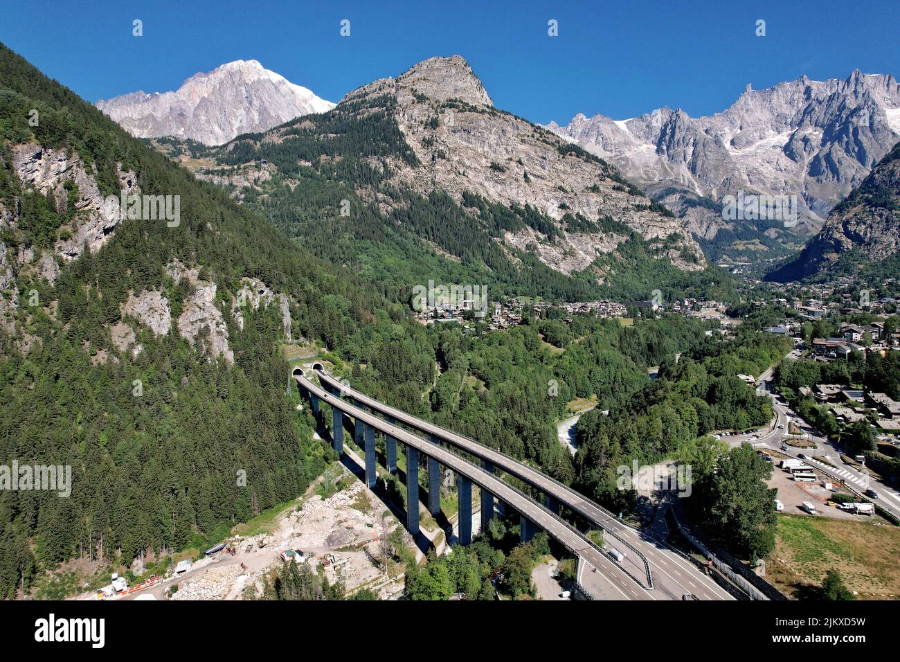 A5 freeway from Aosta to Mont Blanc. Italy. Stock Photo