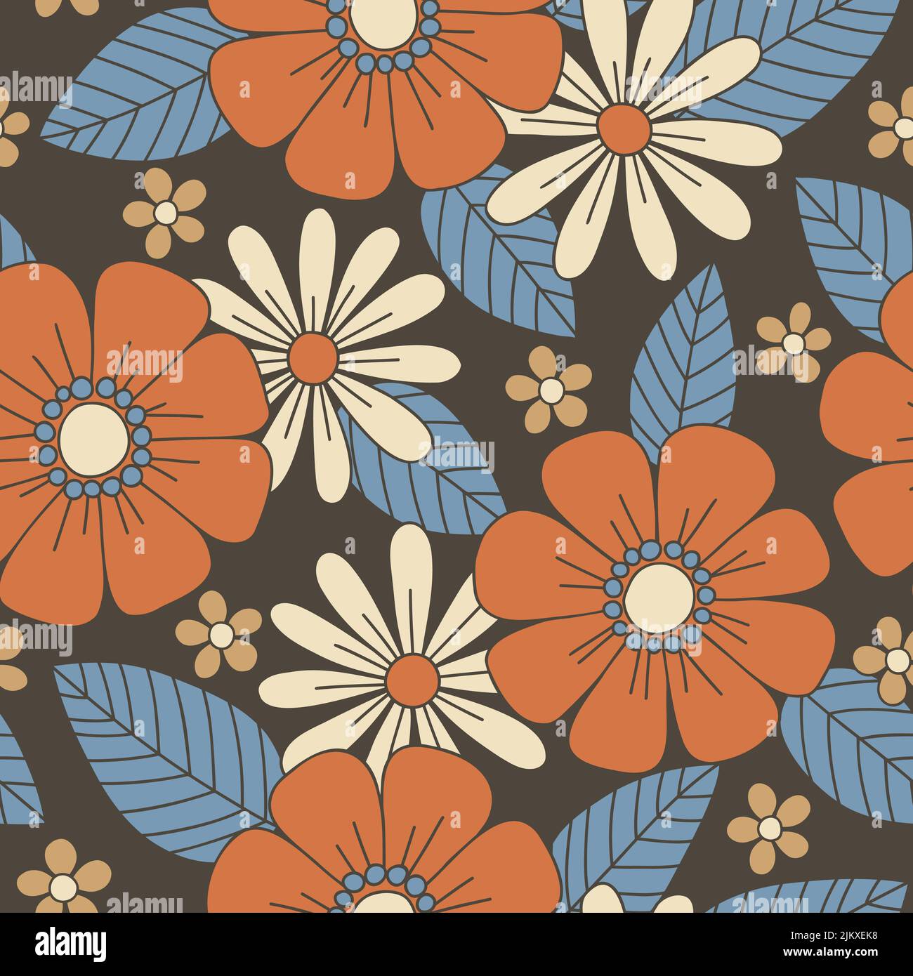 Colorful Large Scale Hand-Drawn Floral Vector Seamless Pattern. Retro ...