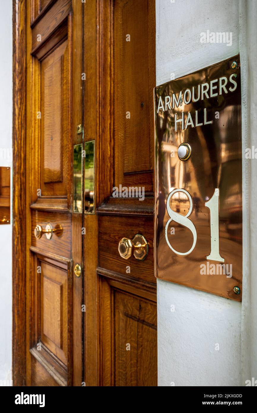 Armourers Hall London at 81 Coleman St, City of London. Home of the The Worshipful Company of Armourers and Brasiers, a city livery company est. 1322. Stock Photo
