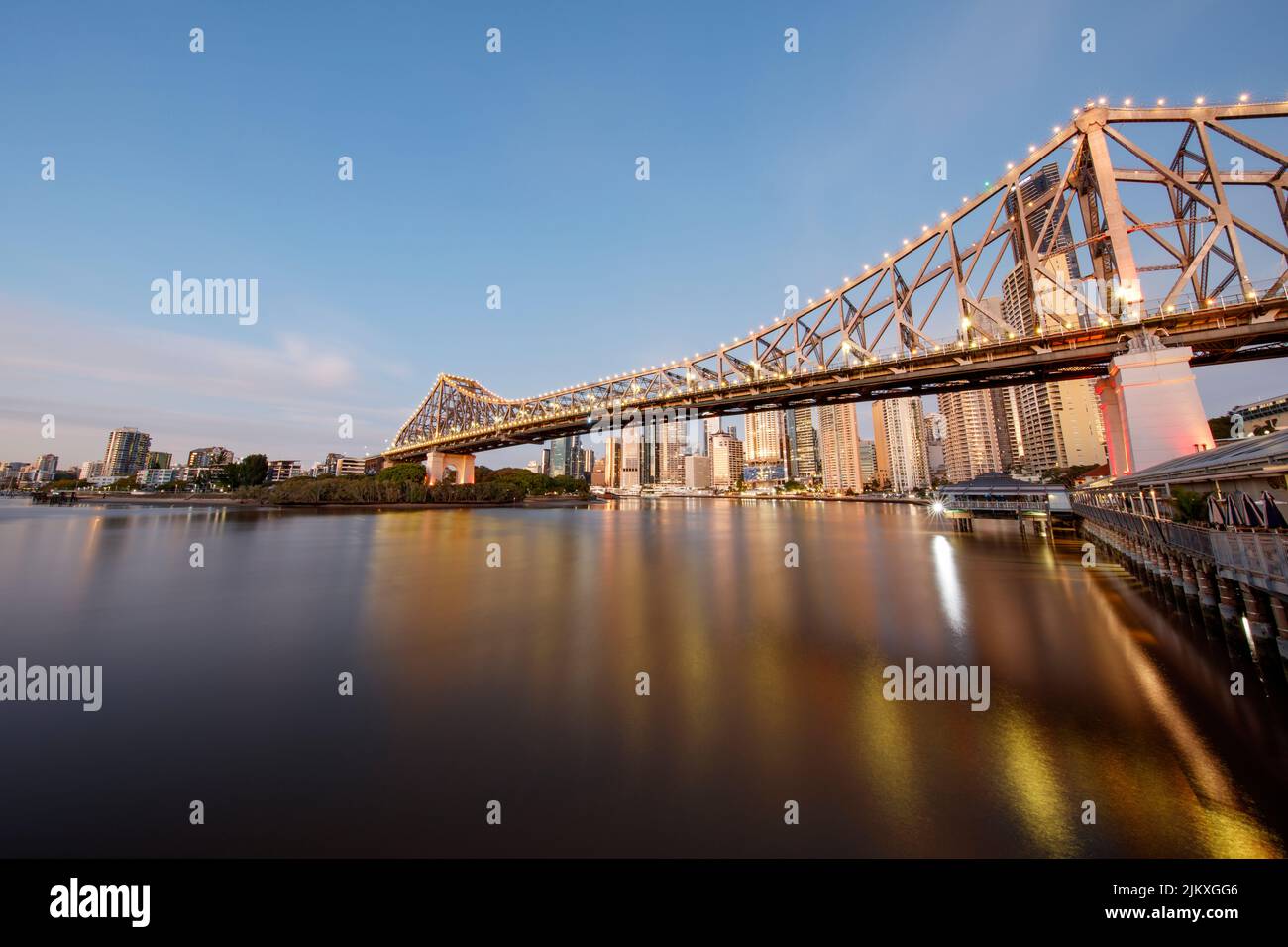 A dawn view of Story Bridge in the city of Brisbane, Queensland, Australia. Stock Photo