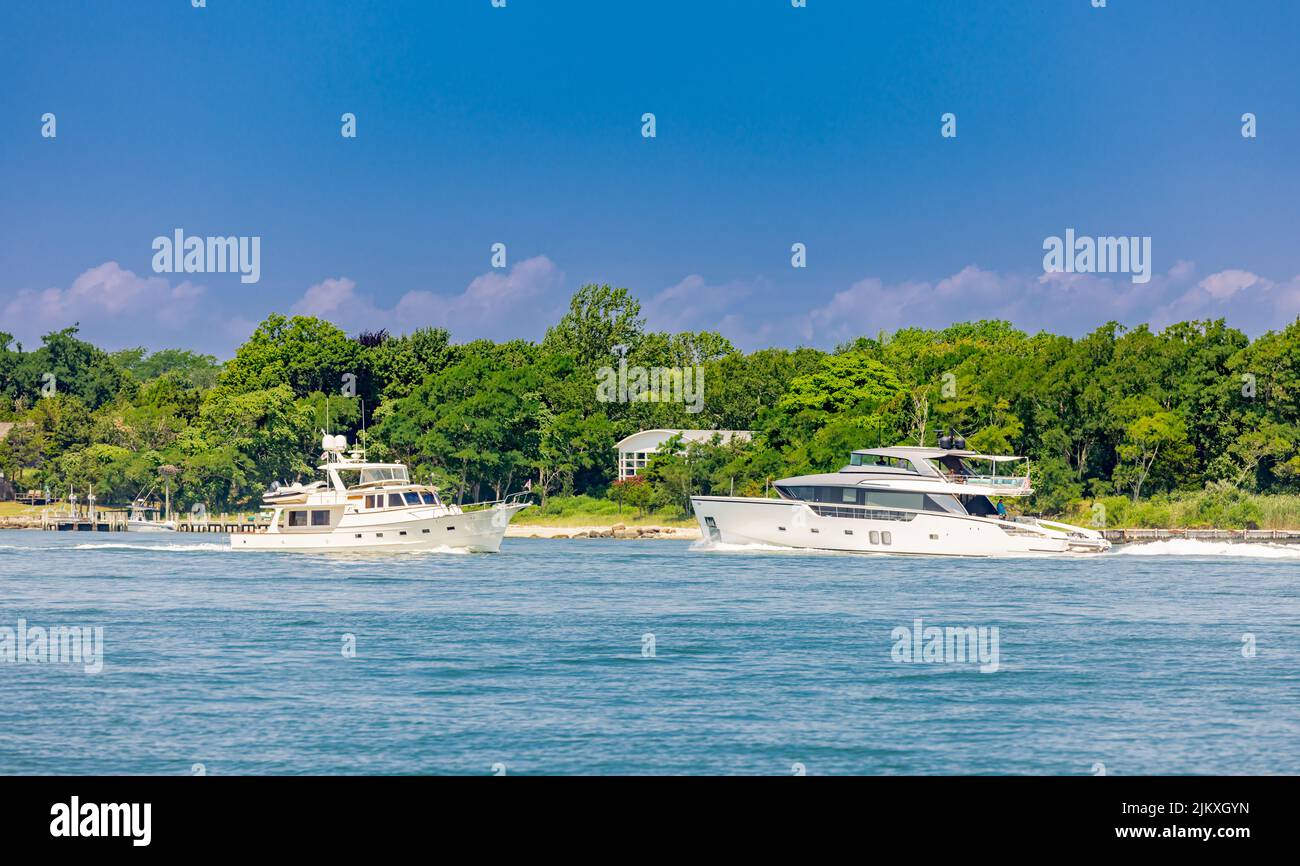 two private yachts meeting each other in Stock Photo