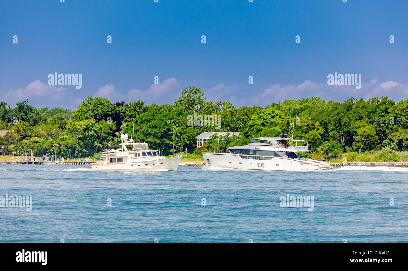 two private yachts meeting each other in Stock Photo