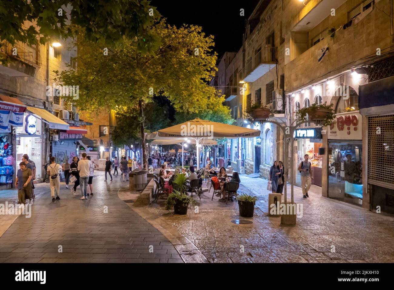 View at night of Ben Yehuda Pedestrian street, West Jerusalem, Israel Stock Photo