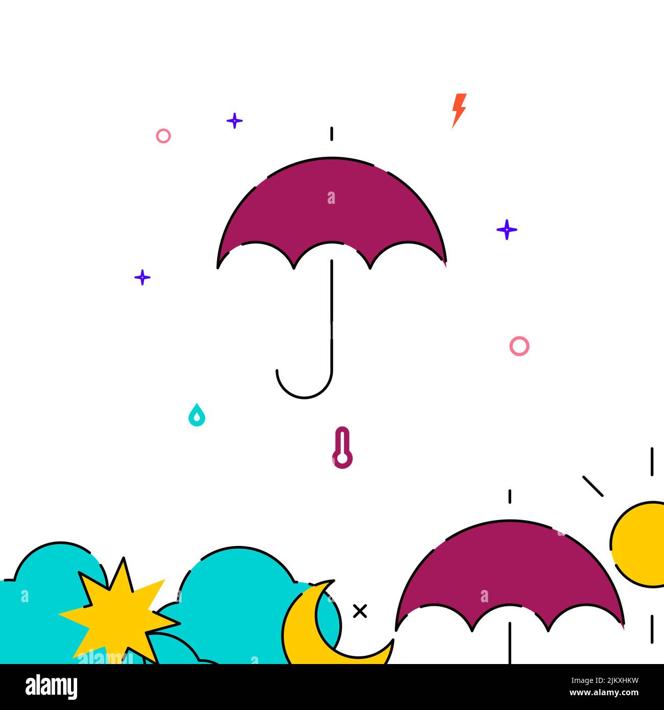 Umbrella, rainy weather filled line vector icon, simple illustration, weather, forecast related bottom border. Stock Vector